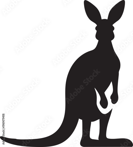 Black Kangaroo Silhouette Isolated on White Background for Logo and Graphic Design