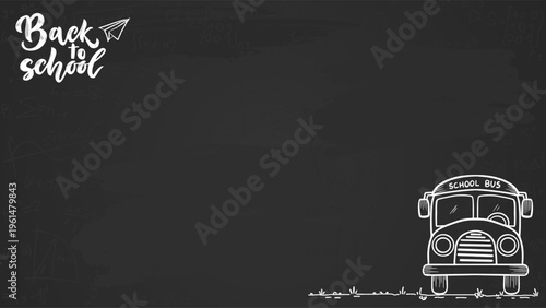 Back to School chalkboard announcement with rocket Doodle. Back to School background with black chalk board.