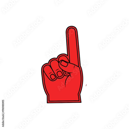 Red foam finger with index finger pointing upwards on a white background, symbolizing support or number one