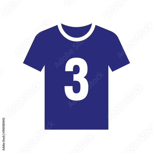 A simple t-shirt with the number three prominently displayed in bold white on a deep blue background, symbolizing sports and individual achievement