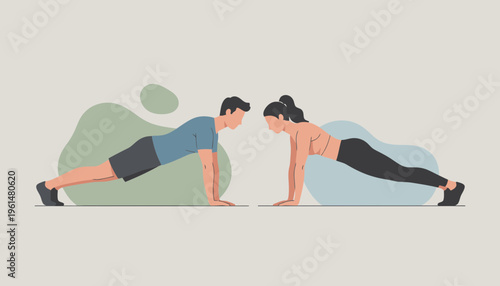 Couple doing push-ups together as a fitness activity