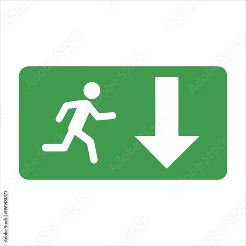 Emergency Exit Sign with Running Person and Down Arrow.