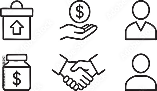 Charity Donation and Volunteering Line Icons Set Isolated on Transparent Background
