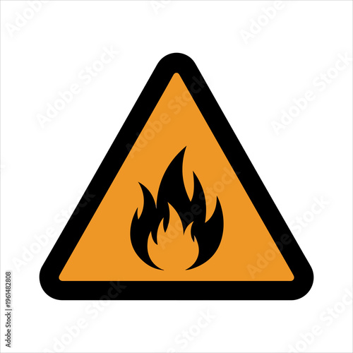 Fire Hazard Warning Sign with Flame Symbol.