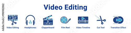 Video Editing Icon Banner and Collection