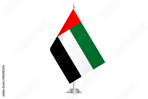 United Arab Emirates flag - wavy stick flag of country, cultural identity and heritage. Represents national pride and unity. Vector table flag hanged on the short hoist. Isolated on white background