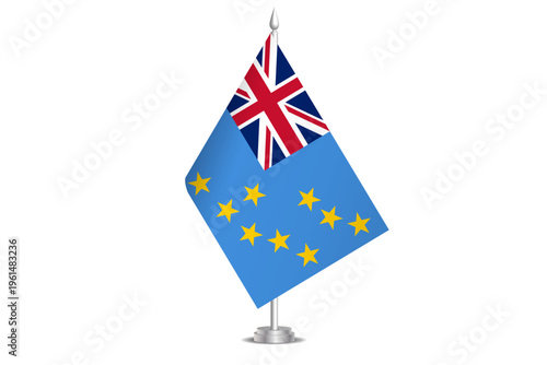 Tuvalu flag - wavy stick flag of country, cultural identity and heritage. Represents national pride and unity. Vector table flag hanged on the short hoist. Isolated on white background