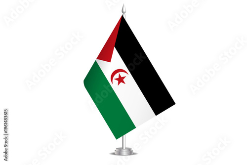 Sahrawi Arab Democratic Republic flag - wavy stick flag of country, cultural identity and heritage. Represents national pride and unity. Vector table flag hanged on the short hoist. Isolated on white