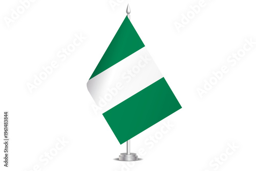Nigeria flag - wavy stick flag of country, cultural identity and heritage. Represents national pride and unity. Vector table flag hanged on the short hoist. Isolated on white background