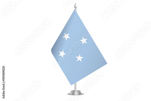 Federated States of Micronesia flag - wavy stick flag of country, cultural identity and heritage. Represents national pride and unity. Vector table flag hanged on the short hoist. Isolated on white