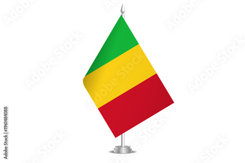Mali flag - wavy stick flag of country, cultural identity and heritage. Represents national pride and unity. Vector table flag hanged on the short hoist. Isolated on white background