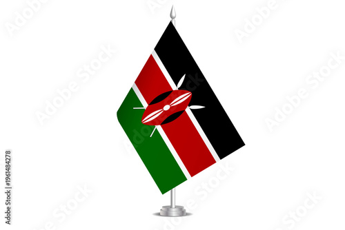Kenya flag - wavy stick flag of country, cultural identity and heritage. Represents national pride and unity. Vector table flag hanged on the short hoist. Isolated on white background