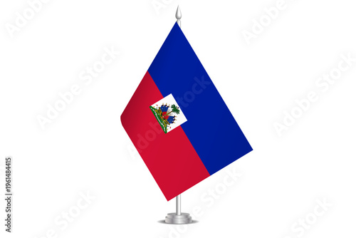Haiti flag - wavy stick flag of country, cultural identity and heritage. Represents national pride and unity. Vector table flag hanged on the short hoist. Isolated on white background