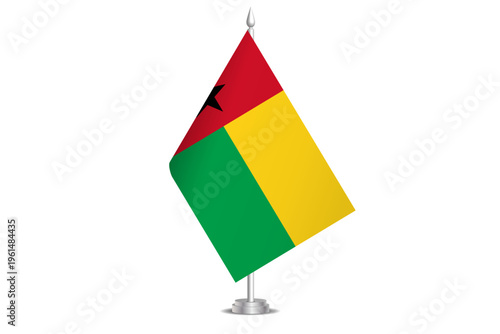 Guinea-Bissau flag - wavy stick flag of country, cultural identity and heritage. Represents national pride and unity. Vector table flag hanged on the short hoist. Isolated on white background
