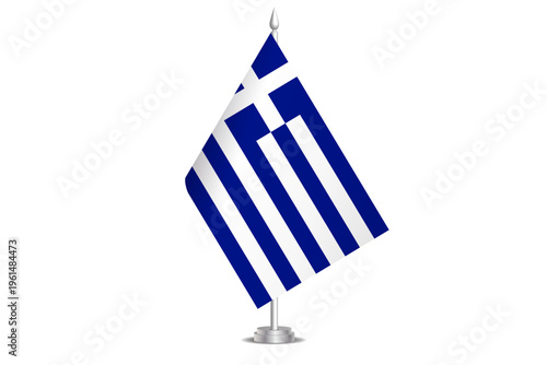 Greece flag - wavy stick flag of country, cultural identity and heritage. Represents national pride and unity. Vector table flag hanged on the short hoist. Isolated on white background