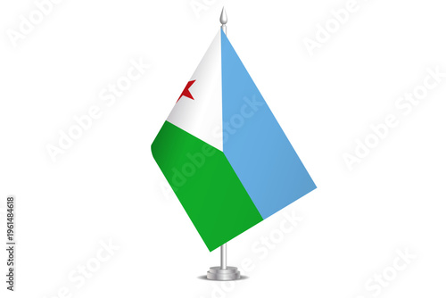 Djibouti flag - wavy stick flag of country, cultural identity and heritage. Represents national pride and unity. Vector table flag hanged on the short hoist. Isolated on white background