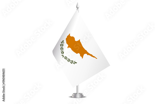 Cyprus flag - wavy stick flag of country, cultural identity and heritage. Represents national pride and unity. Vector table flag hanged on the short hoist. Isolated on white background