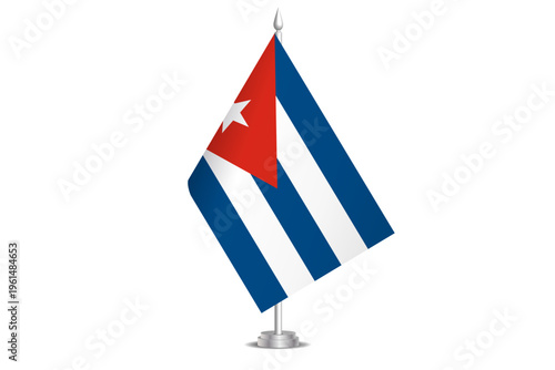 Cuba flag - wavy stick flag of country, cultural identity and heritage. Represents national pride and unity. Vector table flag hanged on the short hoist. Isolated on white background