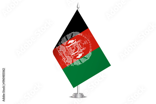 Afghanistan flag - wavy stick flag of country, cultural identity and heritage. Represents national pride and unity. Vector table flag hanged on the short hoist. Isolated on white background