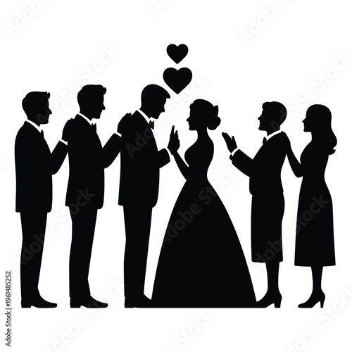 Silhouette of a wedding ceremony with a bride and groom and guests