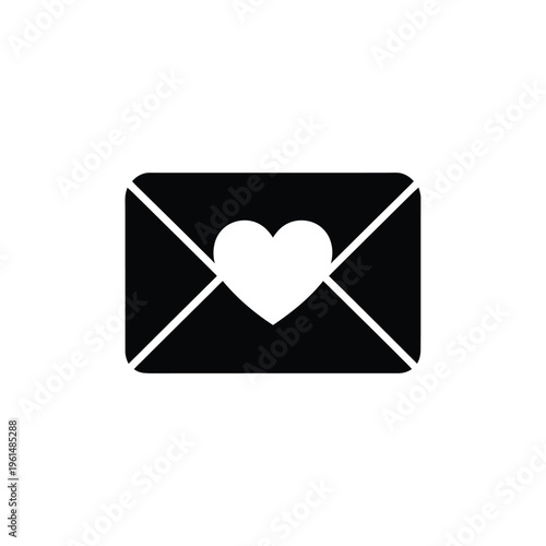 A black envelope with an open flap revealing a white heart symbol