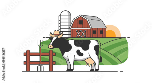 Black and white cow standing still.