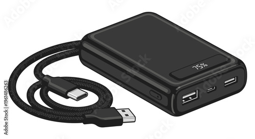 Black Portable Power Bank Charger.
