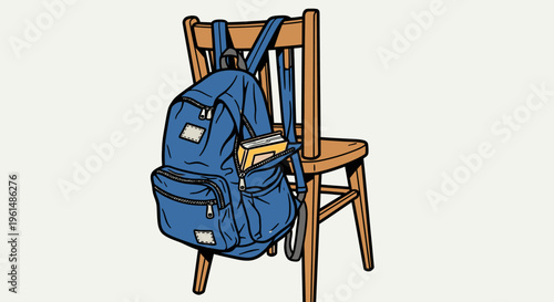 Blue backpack on a chair.