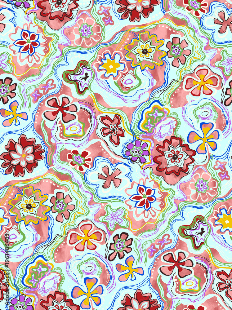 Fototapeta premium Watercolor Floral Seamless Pattern with Delicate Blossoms