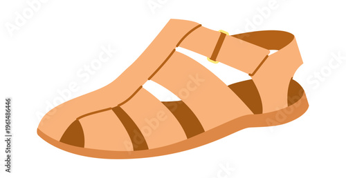 Tan gladiator sandal shoe women flat. Multi strap flat sandal for warm season outfit boho wardrobe. Technical fashion illustration CAD mockup smooth vector man unisex isolated trendy style.