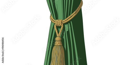 Golden tassel curtain tie back detail.