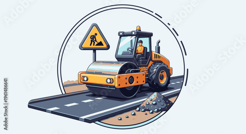 Road roller machine on construction site.