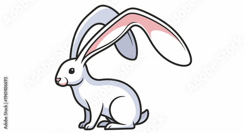 White rabbit with long ears sitting.