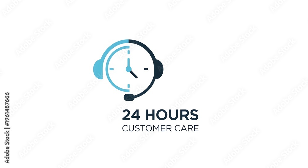 Obraz premium A customer care logo with a 24-hour clock and headset on a white background