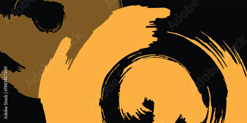 Orange grunge circle brush stroke . Round stamp vector isolated on white background modern, ultra clean digital illustration