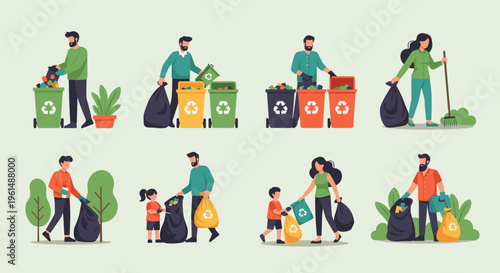 People collecting and recycling trash.