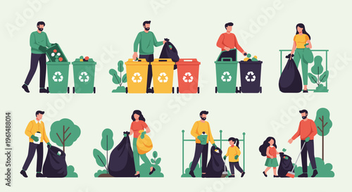 People collecting and recycling waste.