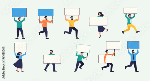 People holding blank protest signs.