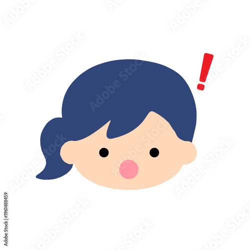 シンプルでかわいい女の子の顔アイコン 驚き表情の子供キャラクターイラスト 人物表情素材
