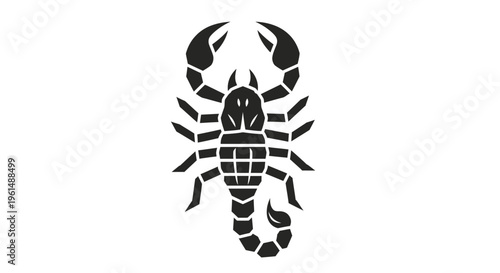 Black scorpion silhouette on white background.