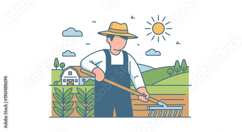 Man in overalls working on farm.