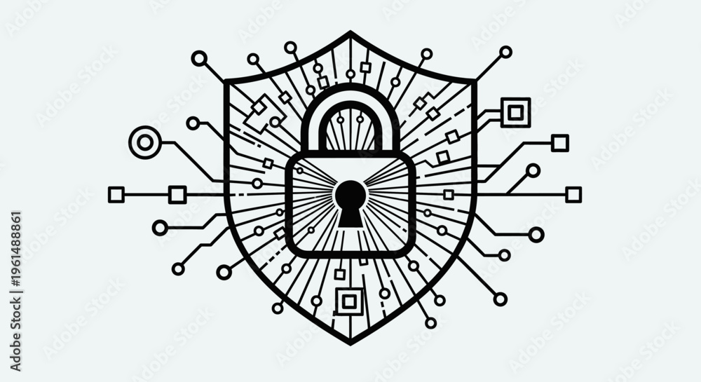 Obraz premium Shield with a digital padlock icon.