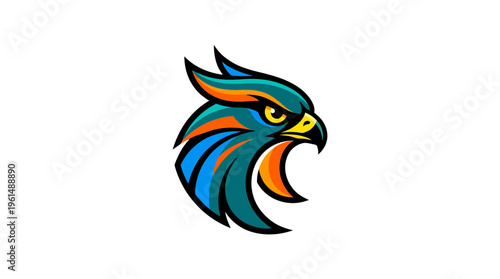 Dynamic falcon head logo with streamlined design and fierce expression, ideal for sports mascots