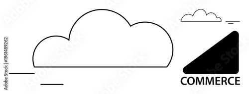 Cloud-based commerce. Cloud symbol and commerce shape showing digital business expansion. Cloud-based commerce explores online sales, e-commerce growth, digital transformation. Perfect