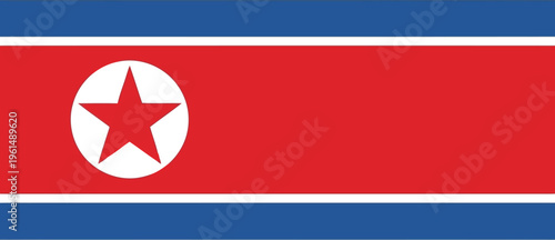 Official National Flag of North Korea Featuring Red Star and Blue Stripes Isolated on White