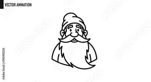 Friendly illustrative cartoon character of a cheerful bearded man wearing a simple cap in clean