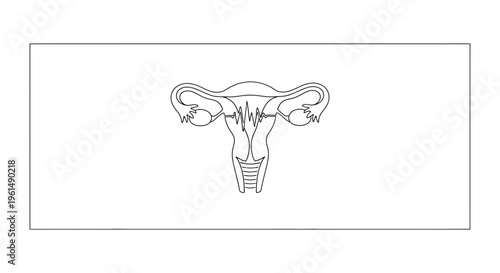 Modern linear representation of female anatomy, featuring uterus with vital sign for health
