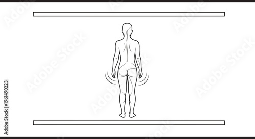 Minimalist back view illustration of a human body with subtle energy waves emanating from the