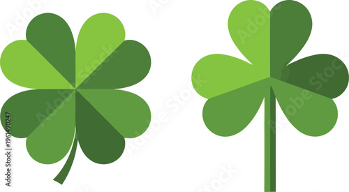 Four Leaf Clover And Three Leaf Shamrock Icons Set For St Patricks Day Design Elements