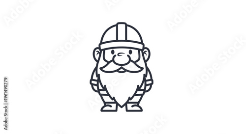 Charming bearded worker illustration in a hard hat, depicting a friendly construction gnome